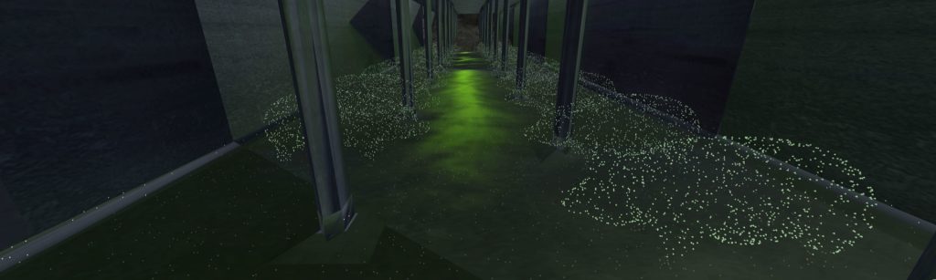 Digital artwork of an underground river tunnel